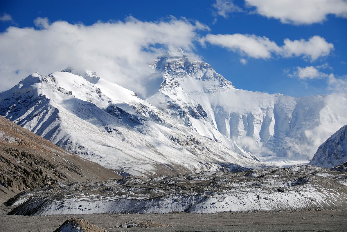 26 Mount Everest North Face, Rongbuk Glacier And Everest North Base Camp From Hill Above Chinese Checkpoint Afternoon